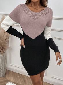 EMERY ROSE 撞色毛衣洋裝 - 藕粉色 - 查看 5