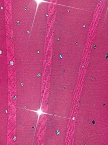 Allurite Women's Mesh Contrast & Rhinestone & Sweetheart Neckline Bodysuit Fall Cloth For Women - Hot Pink - View 6