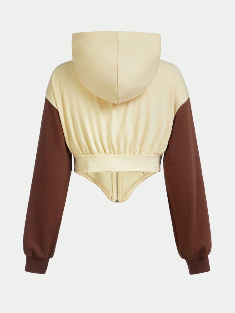 Teen Girls' Colorblock Knit Hooded Sweatshirt With Cinching Waist