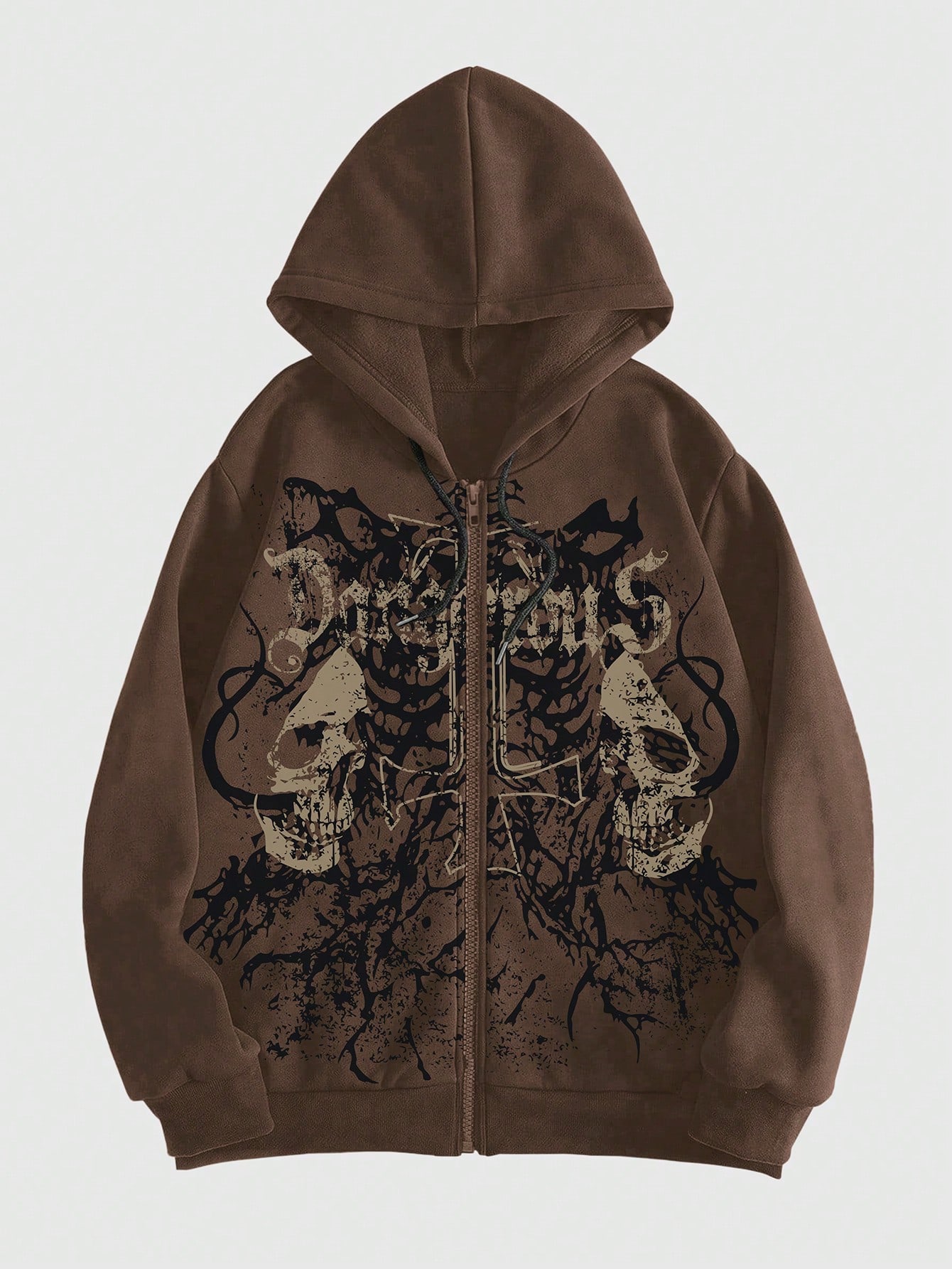 Our Grunge Punk Men's Skull Letter Print Zipper Closure