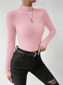 EMERY ROSE Women's Stand Collar Long Sleeve Sweater Pullover Knit Pullover Fall Winter Outfit - Baby Pink - View 6