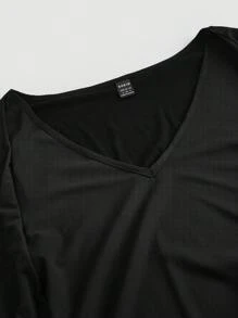 SHEIN MOD 正面結飾喇叭袖 T 卹 - 黑色 - 查看 4