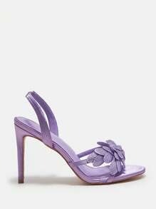 CUCCOO CHICEST Purple Rhinestone Flower Decor Stiletto Heels - Purple - View 2