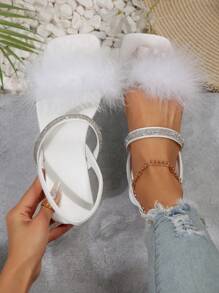 女士时尚一脚蹬平底凉鞋，高端休闲户外拖鞋 - 白色 - 查看 1