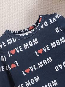 SHEIN 寶寶男孩情人節字母印花圓領長袖上衣和緊身褲睡衣組合套裝