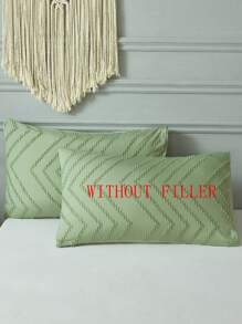2pcs Chevron Tufted Pillowcase Without Filler - Green - View 4