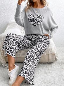 SHEIN LUNE Women's Leopard Print Top And Pants Set - Grey - View 1