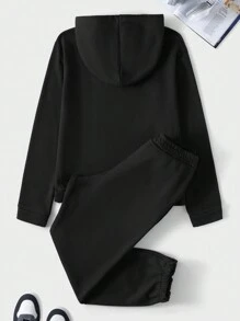 RueChic Men'S Slogan Printed Hoodie And Pants Two-Piece Set - Black - View 2