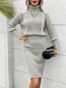 SHEIN Essnce Của phụ nữ Cổ cao Đầm Áo len - Màu Xám nhạt - Xem 4