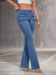 SHEIN BAE Women'S Flared Denim Pants - Blue - View 4