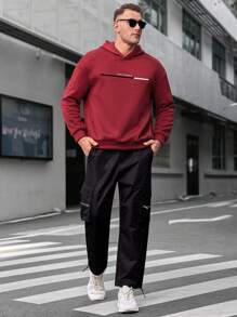 Manfinity Homme Men Plus Letter Graphic Drop Shoulder Hoodie - Red - View 4