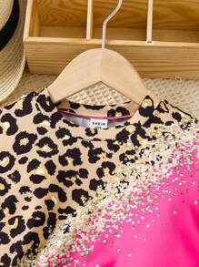 SHEIN Young Girl Leopard Print Top And Shorts Set - Multicolor - View 4