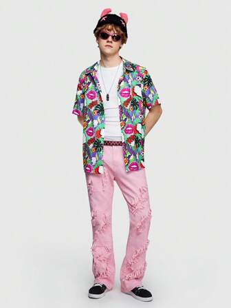 Anime Herren Kurzarm-shirt Mit Allover-druck