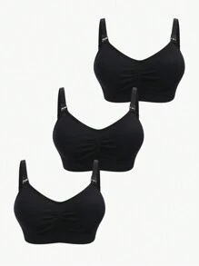 SHEIN Maternity Ruched Nursing Bra - Black - View 3