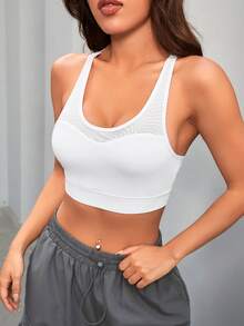 SHEIN Yoga Sxy 網眼接縫中空運動胸衣 - 白色 - 查看 2