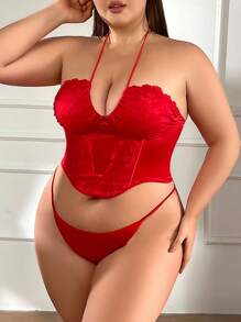 Plus Size Solid Color Body Shaping Suit - Red - View 5