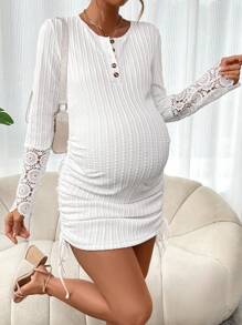 SHEIN Maternity Lace Patchwork Side Drawstring Dress