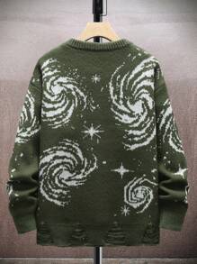 Men's Round Neck Long Sleeve Sweater - Army Green - View 2