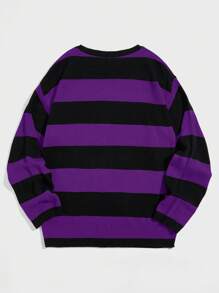 ROMWE MEN Grunge Punk Men's Color Block Striped Pullover Sweater