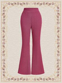 SHEIN DECDS 女士犬牙裝飾喇叭褲 - 粉色 - 查看 3