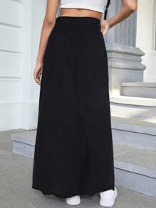 SHEIN ICON Women's Straight Denim Skirt - Black - View 3