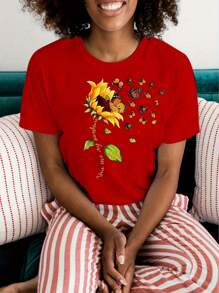 Camiseta Con Estampado Floral - Rojo - Ver 1