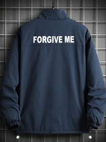 Manfinity Homme سترة رجالية معكوسة بطباعة حرفية مقاس زائد