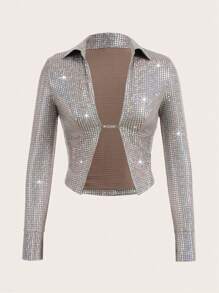 SHEIN ICON Glitter Open Front Shirt