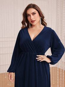Modelyn 大尺碼女款燈籠袖 V 領連身裙 - 藏蓝色 - 查看 5