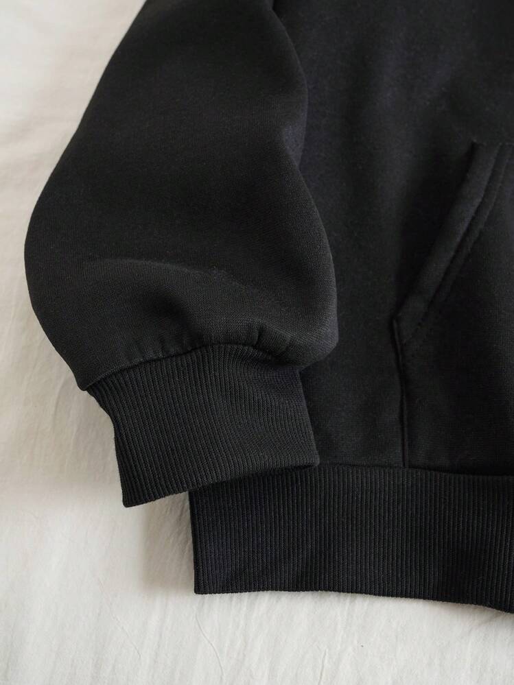 INAWLY Plus Size Slogan Graphic Pocket Drawstring Thermal Sweatshirt Mental Health Matters, For Winter Fall Autumn - Black - View 6