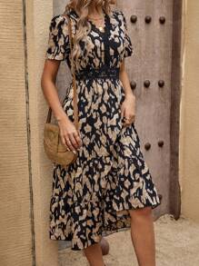 EMERY ROSE Vestido maxi de mujer con estampado de encaje patchwork