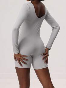 INAWLY Ladies' Ribbed Tight-Fitting Romper - Grey - View 2