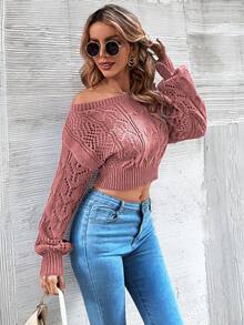 SHEIN Essnce Của phụ nữ Thả vai Quần skinny Áo len - Bụi hồng - Xem 4