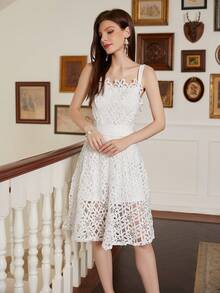 White Spaghetti Strap Evening Dress For Women'S Cocktail Party - White - View 5