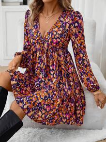 SHEIN Frenchy Của phụ nữ In Tay áo lồng đèn Đầm - Nhiều màu - Xem 6
