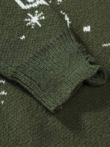 Men's Round Neck Long Sleeve Sweater - Army Green - View 5