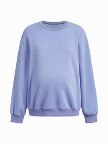 SHEIN Maternity Round Neck Drop Shoulder Long Sleeve Sweatshirt, For Winter - Multicolor - View 11