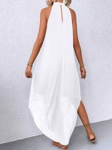 EARO Women's Summer Solid Color Pleated Casual Maxi Halter Dress