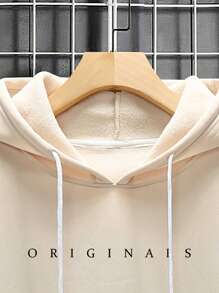 Extended Sizes 男式大碼帶袋連帽衫,印有字母圖案 - 卡其色 - 查看 6