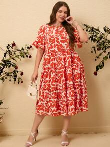 SHEIN LUNE Plus Size Printed Flare Dress