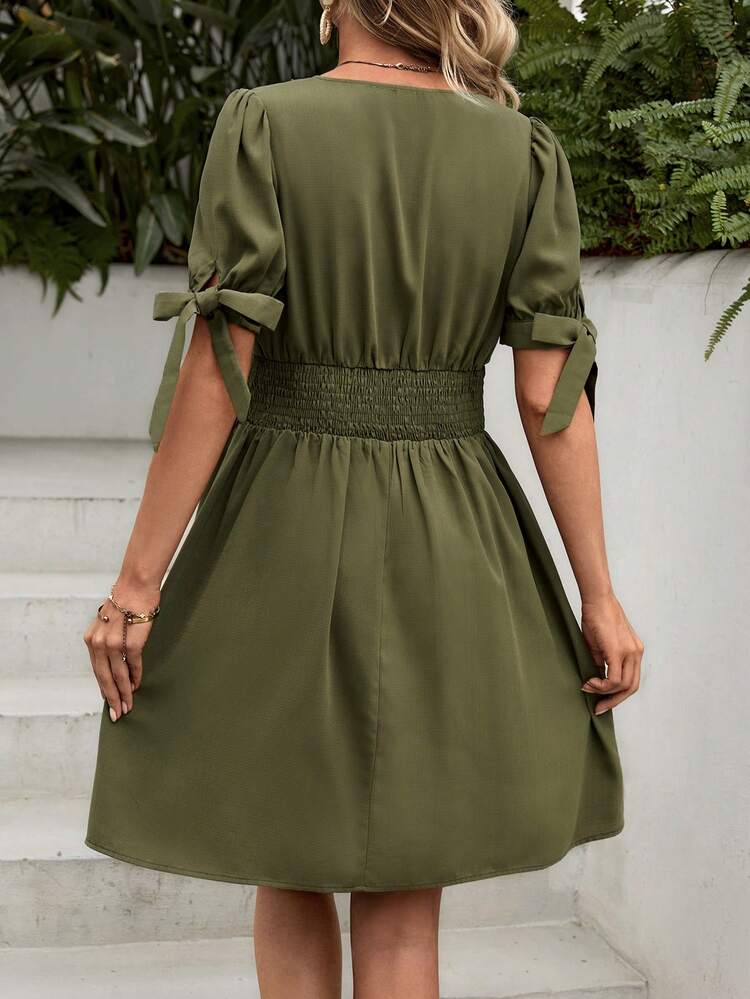 Maternity Tie Sleeve & Shirred Waist Dress