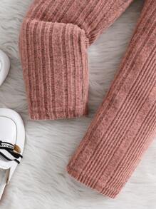 SHEIN Little Girls' Casual Ribbed Drop Shoulder Hooded Color Block Long Sleeve Sweatshirt And Tight Pants Set For Fall/Winter - Pink - View 3