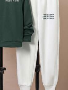 SHEIN 青少年男孩字母圖案連帽衛衣和運動長褲兩件套裝 - 綠色 - 查看 5