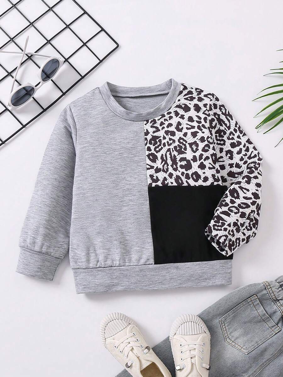 SHEIN Little Girls' Simple & Comfortable Casual Sweatshirt, Autumn And Winter - Multicolor - View 1