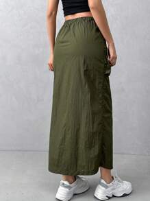 SHEIN Essnce Women's Cargo Pocketed Skirt - Army Green - View 2