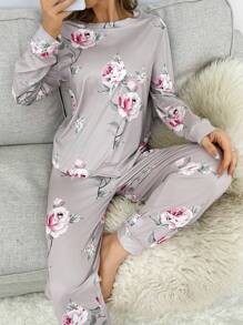 Floral Printed Long Sleeve Top And Pants Pajama Set