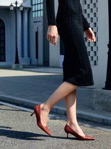 SheIn BIZ Women's Wine Red Fashionable Woven High Heels With Pointed Toe - Burgundy - View 1