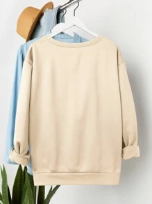 Chiquease Của phụ nữ Lá thư In Thả vai Tay áo dài Áo nỉ - Màu Khaki - Xem 2