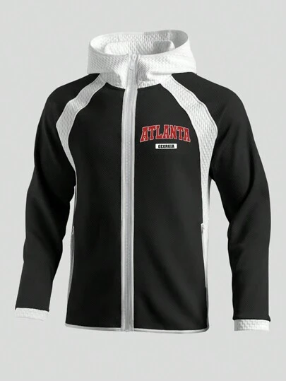 Manfinity Sport Corelite 男友风男士撞色拉链连帽运动夹克健身上衣运动夹克