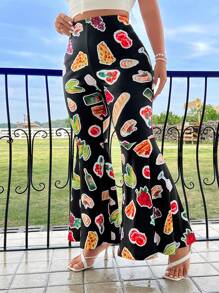 Flirla 大尺碼女款食品印花喇叭褲 - 彩色 - 查看 1